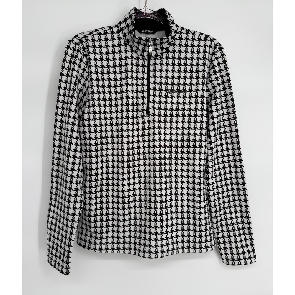 Colmar Womens Houndstooth Quarter Zip Ski Base Layer Top Black White Sz L